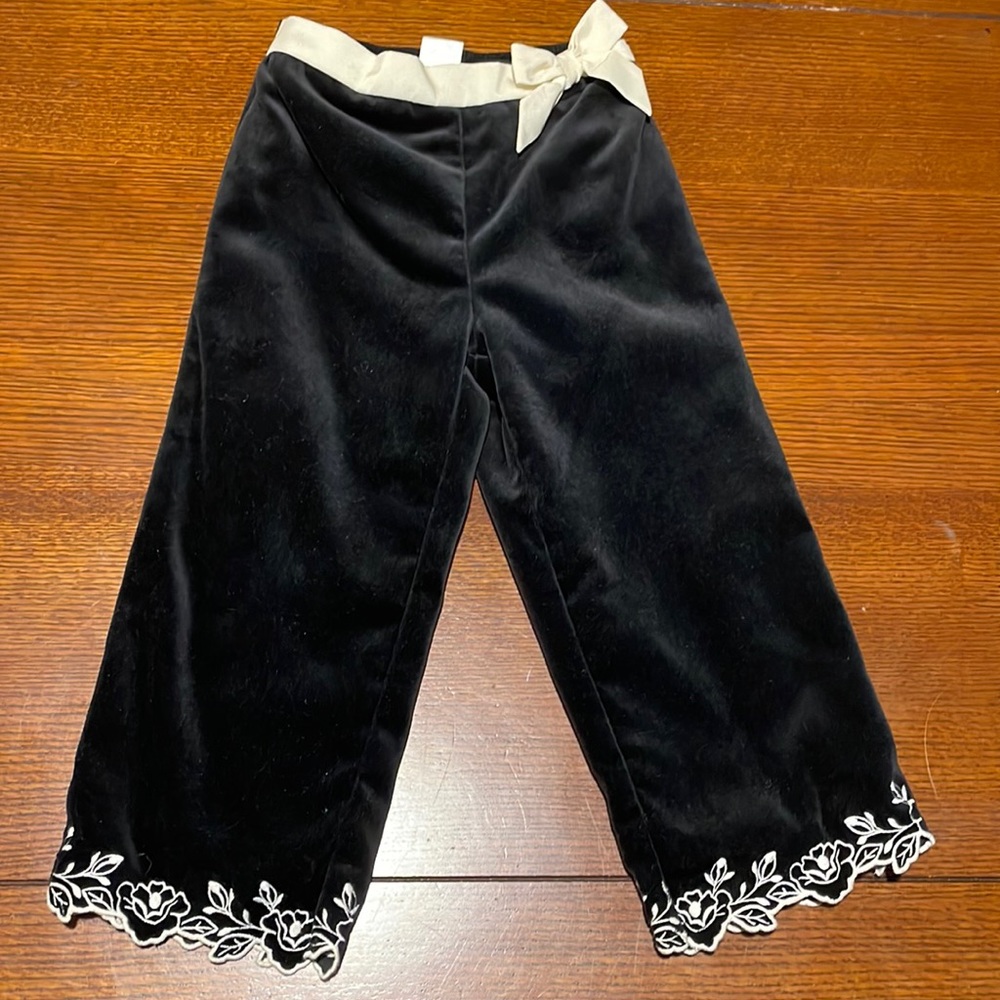 Janie & Jack. Black velvet lined pants with embroidered bottom. 3T. Like new